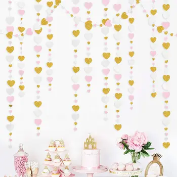 13 ФУТА Розово, Бяло Злато Сърцето си за Любовта Венец, Окачен на Хартиен Знаменца Банер на Деня на Майката Сватба Момиче Рожден Ден Украса