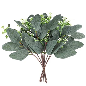1бр Изкуствени Растения, Зелени Листа от Евкалипт Фалшиви Цветя, Клони за 