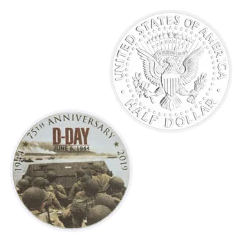 75-годишнината от слизането в Нормандия Сувенир сребърно покритие Монета Възпоменателна монета ДЕН Кацане войски започнаха Ветеран Предизвикателство Монета
