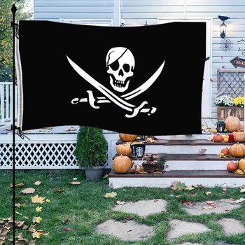 Jolly Roger Череп с Кости и Кръстосани Саби Мечове Пиратски Флаг 90x150 см Джак Рэкхем Братя Крайбрежие на Пиратски Флагове