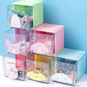 Kawaii Sanrioed Серия На Машини За Съхранение На Квадратен Малка Кутия За Съхранение На Сладък My Melody Kuromi Cinnamoroll Настолна Кутия За Съхранение