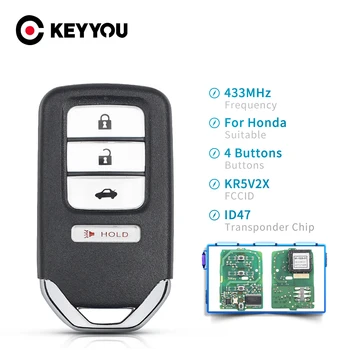 KEYYOU 2016 2017 2018 2019 Ключодържател за HONDA CIVIC EX LX DX FCC ID: KR5V2X 433 Mhz ID47 Чип Умно Дистанционно автомобилен Ключ 4 Бутона