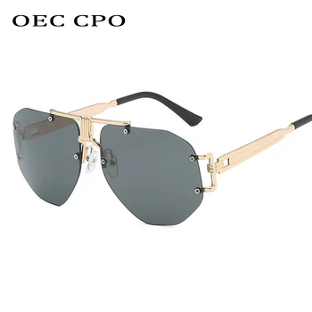 OEC CPO Луксозни Слънчеви Очила Без Рамки Женски Мъжки Прозрачни Нюанси Дамски Слънчеви Очила с Метални Рамки в Черен Цвят Grandient Oculos O53
