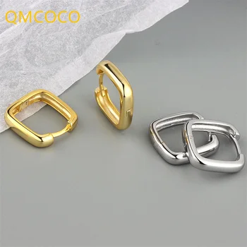 QMCOCO INS Модерен Сребърен Цвят Корейски Женски Геометричен Дизайн Квадратни Обеци Прости INS Темперамент За Жени, Нежни Бижута