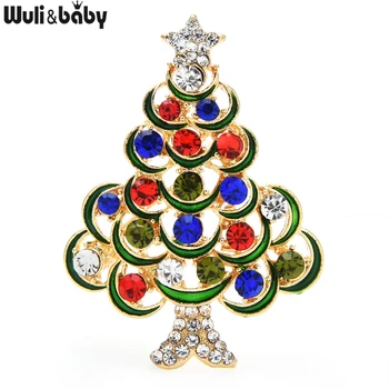 Wuli & baby Многоцветен Кристал Коледно Дърво Брошка Игла Жени, Унисекс Коледни Подаръци Брошки