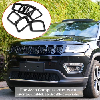 Автомобилен Стайлинг За Jeep Compass 2017 2018 Ярък Черен ABS Предна Решетка Поставяне на Грил Капак Завърши на Окото Решетка Вмъкване на Седалките 7 Бр.