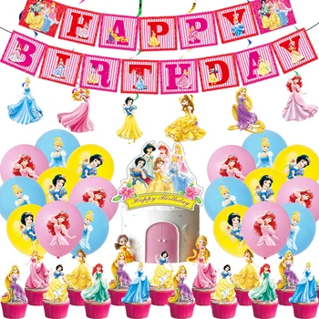 Диснеевская Принцеса Снежанка Пепеляшка темата Момиче рожден ден декор Банер балон торта topper бебешки аксесоари за душ детски подарък