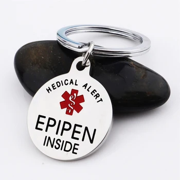 Етикет Epipen, виси Етикет за чанти Epipen - Етикет ЕКА - с цип - Изцяло хирургически ключодържател от неръждаема стомана с символ на здравно предупреждение