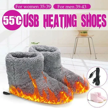Зимна USB-Топло На краката, Плюш Топли Електрически Чехли За Краката, Топло Миещи, Мъжки/Женски, Син-Доставката