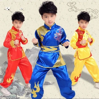 китайски костюм, червена Детска Традиционна Форма на ушу, Костюм за Деца, кунг-фу, дрехи за момичета, танцов костюм за Момчета, Комплект за изказвания за Момичета