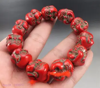 Колекция древни китайски червени коралови гривни happy Буда от червен корал