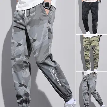 Мъжки Панталони Свободни Панталони-карго с еластична Талия и Камуфляжным Принтом по щиколотку в стил хип-хоп, Ежедневни облекла 