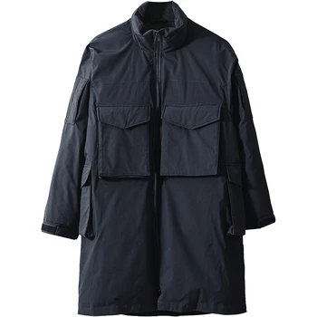Мъжко зимно палто Свободно Намаляване на Средната дължина с множество джобове, Черна Памучен Стеганая яке, Ветрозащитная Топли дрехи