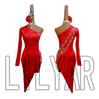 Нов Латиноамерикански Танци Костюм местонахождение обличам рокля, за да изяви Рокля За Възрастни по поръчка червено отворено Танцово Рокля