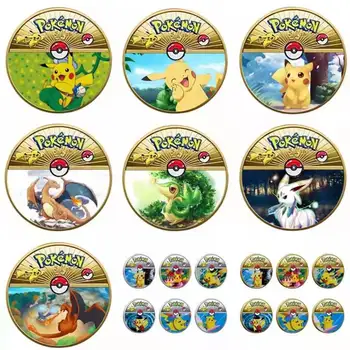 Нова Аниме Pokemon Позлатен Златна Монета Играта Възпоменателна Монета Пикачу Златна Монета Колекция От Игри С Карти Pokemon Коледа