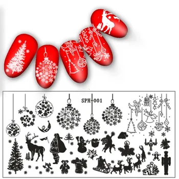 Плоча за пробиване на ноктите на Хелоуин и Коледа 6,5X12,5 см, Коледен Модел, Плоча за дизайн на ноктите, Шаблони, Матрици, Шаблони за нокти, Щанцоване