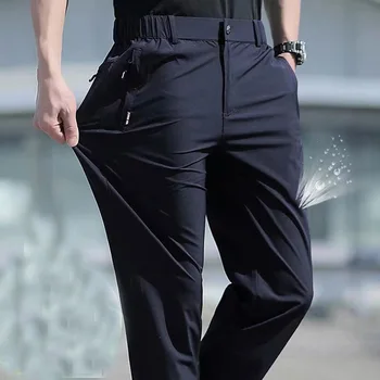По-големи Размери Мъжки Летни Панталони Плюс Размер Ледена Коприна Участък Дишащи прави Панталони 8XL Бързосъхнеща Дъвка Черни Панталони