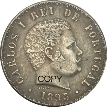 Португалия 500 Реев Карлос I 1893 г. Сребърна Копирни монета с мед покритие