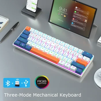 Трехрежимная Безжична Ръчна Детска Клавиатура с възможност за гореща замяна RGB клавиатура Type C Жичен Bluetooth Клавиатура За Win, Mac iPad Gamer