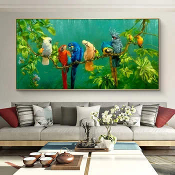 Цветна Сладък Папагал Птица на Клона на Животните Плакат С Принтом Стенно Изкуство Хол Декорация на Дома, Платно Картина