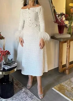 Шивач Магазин Обличам Копчета бели пера рокля на поръчка да се направи Луксозни полу-официални Рокли на Принцеси за Формален Повод